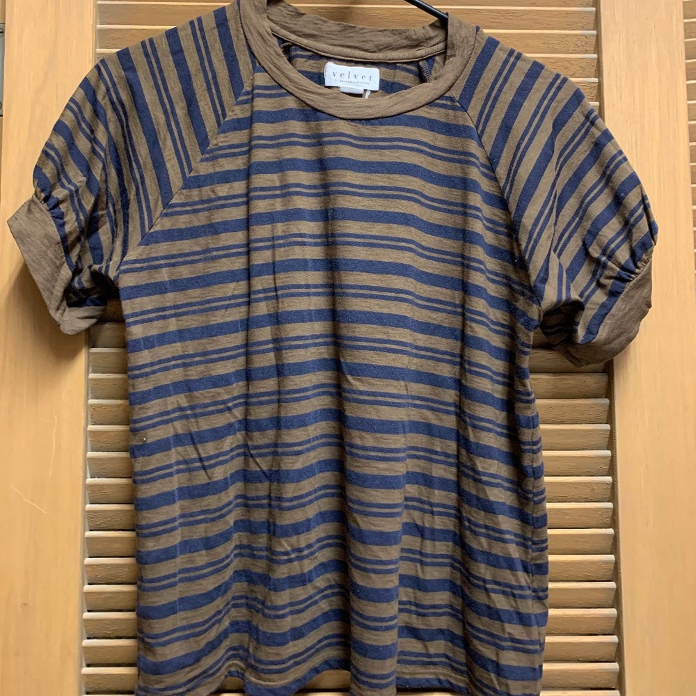 3/$15 EUC Small Velvet Brown and Blue Striped Top